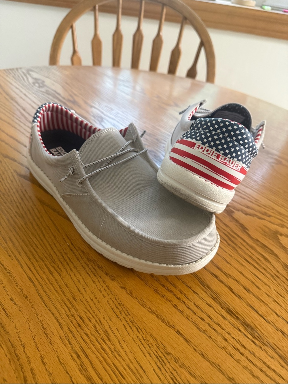 Eddie Bauer Gray Loafers with American Flag Heel Accent